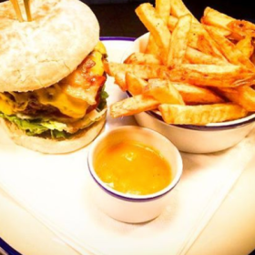 Eve's Leaves Irish Piccalilli with burger and chips